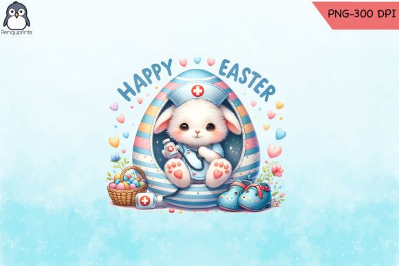 Happy Easter Nurse Bunny Eggs PNG